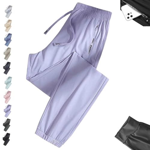 Nallywear Stretch Pants, Cooling Ultra Soft Perfect Drape Casual Pants, Pull on Ice Silk Comfort Everyday for Women Men(Light Purple,Medium_Jogger)