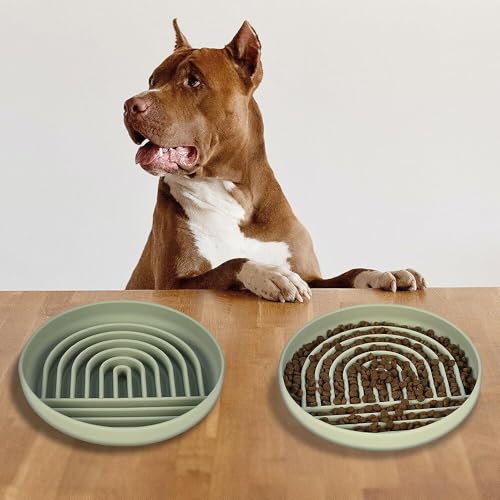 Hwtcjx Anti Schling Napf für Hunde und Katzen, Slow Feeder, Leckmatte Hund mit Großem Saugnapf, Schleckmatte Katze für Nassfutter und Trockenfutter, Mit Reinigungsbürste (Grün)