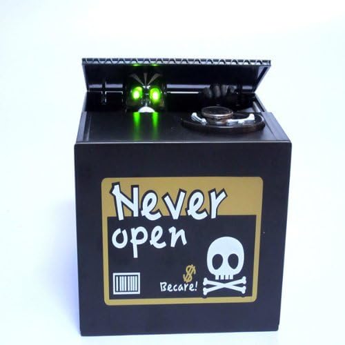 Ghost Stealling Bank LED Skull Heads Coin Piggy Bank Money Box Christmas Gift (Black)