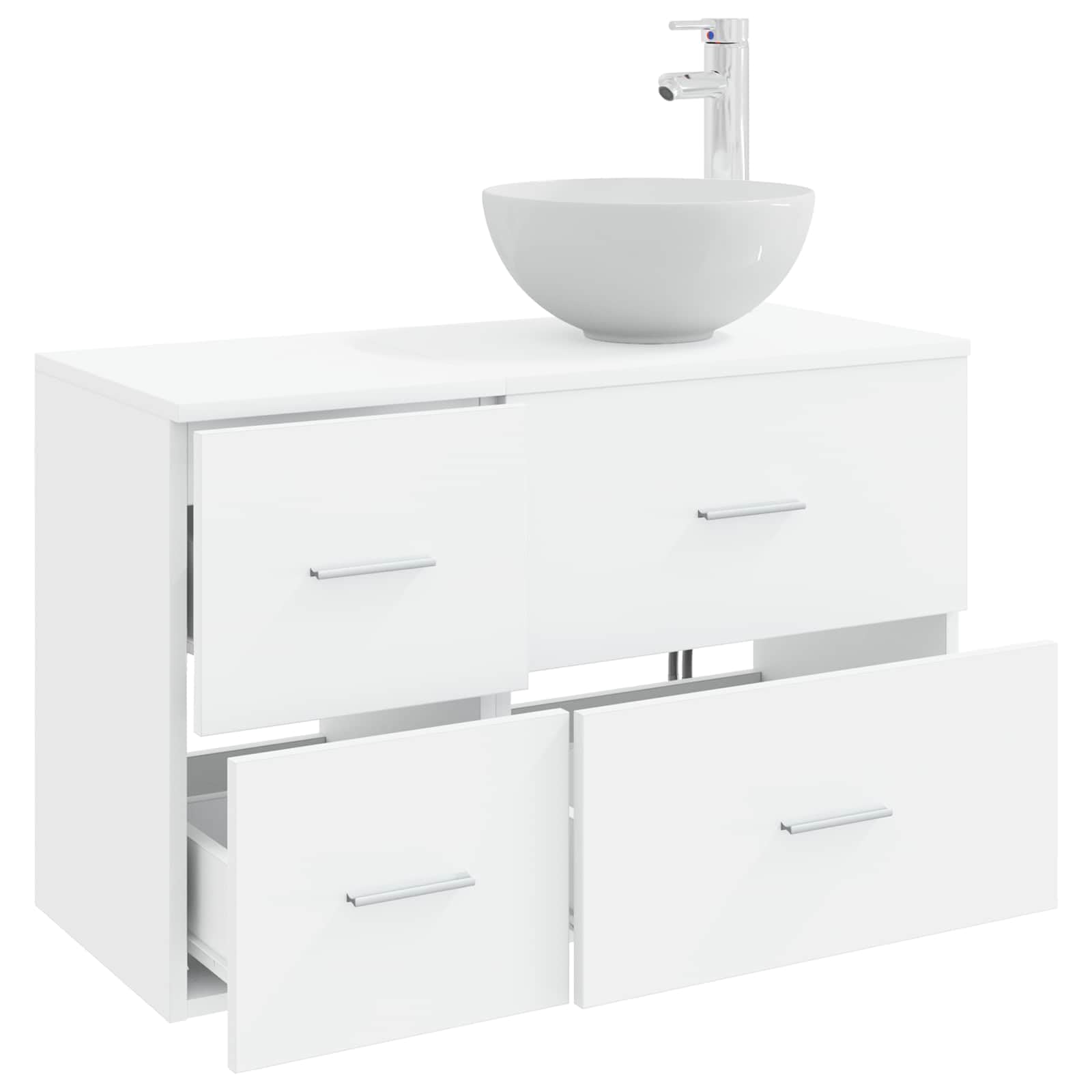 Zestaw mebli łazienkowych, 2-częściowy, biały materiał drewnopochodny, szafka pod umywalkę z 3 szufladami, 49,5 x 35 x 80 cm i 1 szafka do przechowywania w łazience