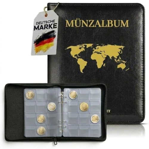Münzalbum - 300 Münzen (4 5 X 4 cm Pro Raster) 2 Euro Münzen Aufbewahrung Münzsammelalbum Aus Kunstleder Coinalbum für Münzsammlung und Geldwährung (300 Münzen)