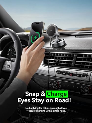 Image of THREEKEY Qi2 Certified Magnetic Car Mount Charger Lite,Car Wireless Charger,15W Fast Charging,Retractable Phone Holder with 360Rotation,Car Mount for iPhone17-12&Galaxy S25 Ultra
