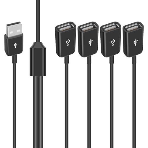 Duttek USB Splitter 1 in 4 Out (1Ft/30cm), USB Splitter 1 Male to 4 Female Extension Cable, Support Charger & Data Transfer for Laptop,TV, PC, HDD (1 in 4 Out)