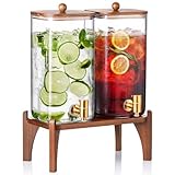 2 Pack 1.5 Gallon Square Glass Drink Dispenser with Wooden Stand & Lid, Large Beverage Dispenser with Stainless Steel Spigot, Juice & Lemonade Dispenser for Parties, Iced Tea, Water, Space-Saving