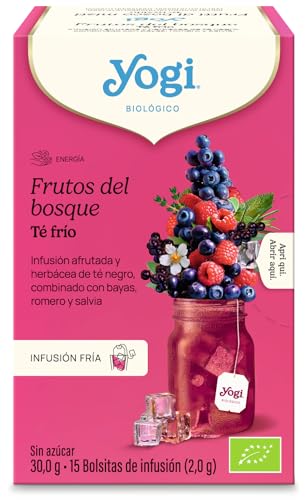 Yogi Tea Cold Brew Frutos del Bosque - Infusión Fría Natural, 15 Bolsitas, Bebida Refrescante Sin Azúcar, Té Helado Saludable