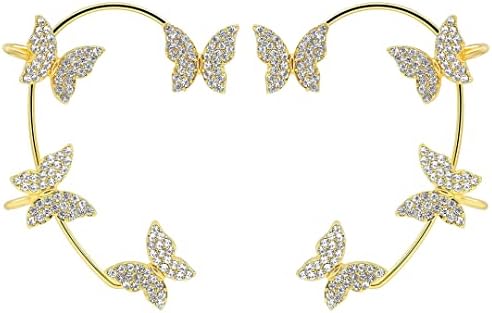 Vembley Korean Gold-plated No Piercing Zircon Butterfly Wrap Crawler Ear Cuff Earrings For Women And Girls 2Pcs/Set