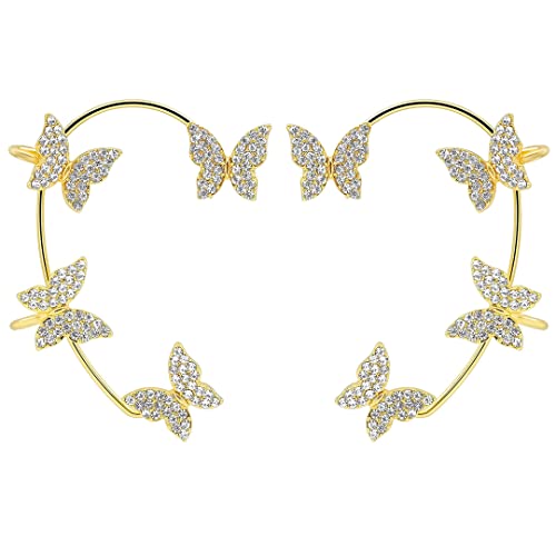 VembleyKorean Gold-plated No Piercing Zircon Butterfly Wrap Crawler Ear Cuff Earrings For Women And Girls 2Pcs/Set