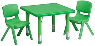 BOWERY HILL 3 Piece Plastic/Metal Square Adjustable Activity Table Set in Green