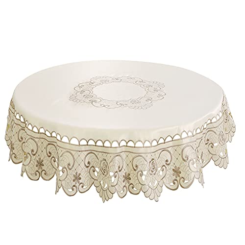 Uxcell Round Tablecloth Flower Embroidered Round Table Cover For Holiday Party Wedding, Theme Party Table Decors, Dresser Cover Tablecloth 48" Dia. Waterproof #TOP10