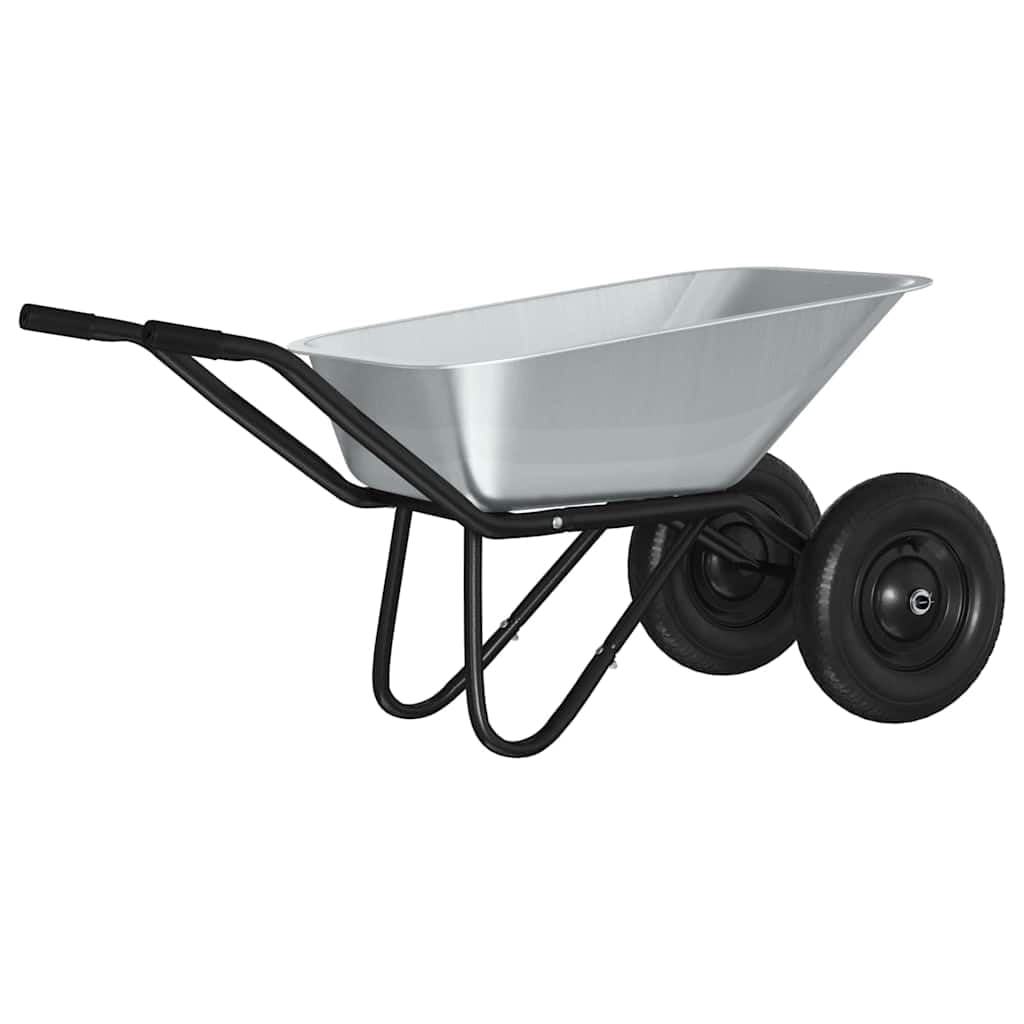 Steel Garden Wheelbarrow Silver Black 137 x 60 x 65.5 cm Heavy Duty for Soil Plants Tools