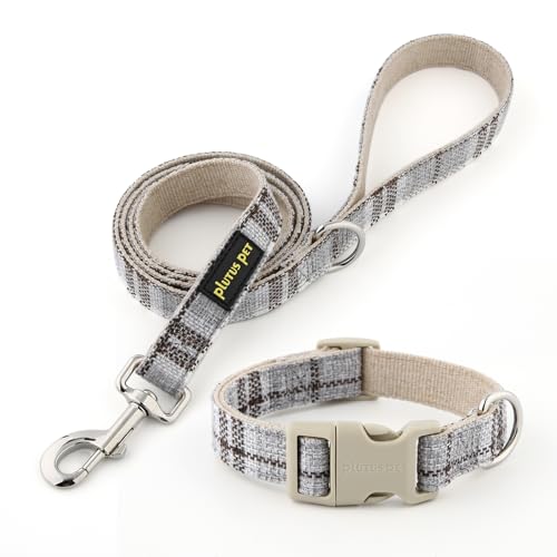 Plutus Pet Cotton Hemp Dog Collar and Leash Set, Adjustable