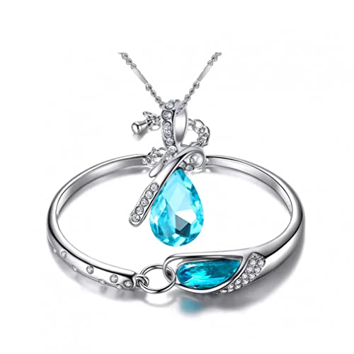 Ensemble de mariée en cristal bleu d'exception avec collier et bracelet