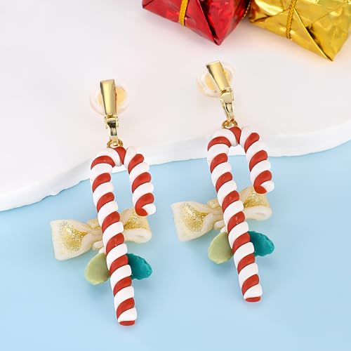 Aretes Navidad Bastón de Caramelo Clip On Mujer miniatura 5