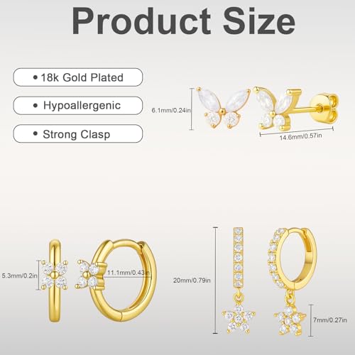 Stud Hoop Earrings Set for Women, Trendy Dangle Jacket Huggie Stacks for Multiple Piercing, Hypoallergenic Cartilage Jewelry Gifts3