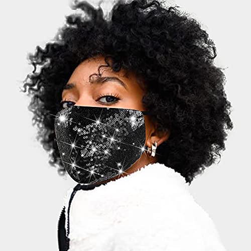 Image of Sparkly Sequin Face Cover Glitter Cotton Sequins Masc Masquerade Face Covering (Irregular,black 1)