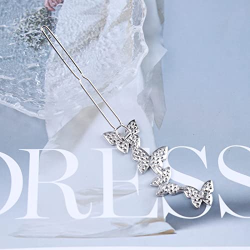 Aneneiceera Crystal Butterfly Hair Clip Silver Hair Barrette One word Clip Rhinestones Hair Pin Headpieces Decorative Hair Pins Headwear Bride Hair Accessories for Women and Girls (Silver) - Image 4
