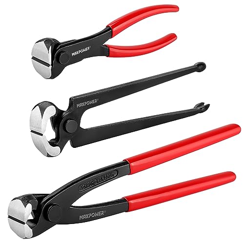MAXPOWER 3PCS Nail Puller Set, 9 inch End Cutting Nippers, 7 inch End Cutting Pliers, 8 inch Carpenter’s Pincers