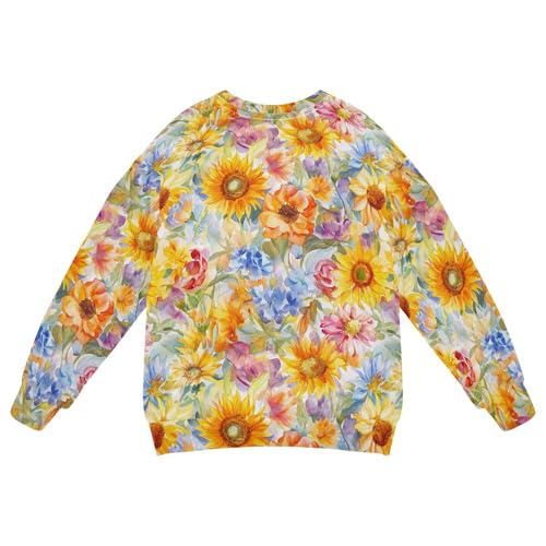 JUNZAN Sunflower Summer Oil Painting Big Girls Sweatshirts Hoodies Crewneck Fall Tops Shirts Sports 4T2
