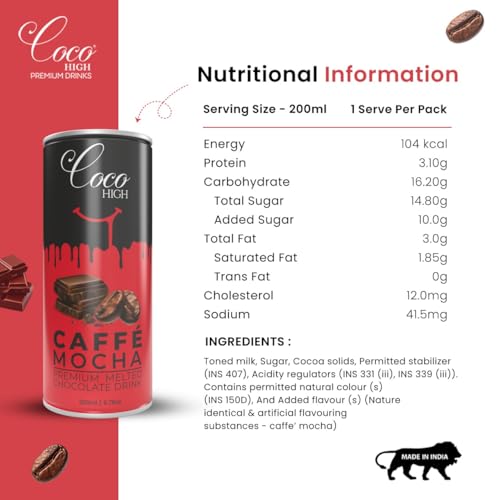 Image of CocoHigh Caffe Mocha Chocolate Milk 4.8L (24 x 200ml) | Luxury Chocolate Milkshake | Ready to Drink Milkshake Made with Real Cocoa | | No Added Preservatives