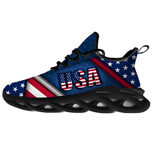 Ciadoon American Flag Shoes for Women Men Road Running Athletic Walking Tennis Sneakers 4th of July Shoes Gifts