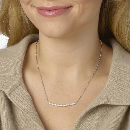 Diamond Delight 1 Carat Real Natural Diamond Curved Bar Pendant Necklace for Women - 14k White Gold Pendant for Her - 18 Inch Chain Necklace - Sleek and Modern Design (H, VS1, 1.00 cttw) Lobster Claw2
