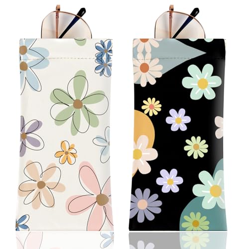 Image of Anikathy 2Pcs Sunglass Eyeglass Glasses Case Soft PU Leather with Cleaning Cloth Portable Glasses Pouch Bag for Men Women