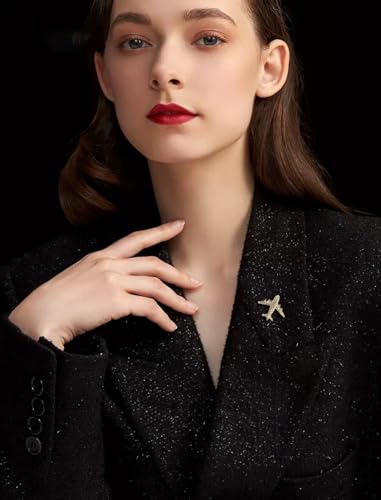 Image of Cute Airplane Collar Brooch Pin Crystal Cubic Zirconia Aircraft Plane Tie Pins Coat Jackets Hat Suit Accessories Brooches Pins Dainty Jewelry Gifts for Women Men Girls