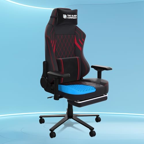 The Sleep Company XGen Pro Gaming Chair | 180° Flat Recline | Patented SmartGrid Tech | Extendable Legrest | Removable Lumbar Pillow | 4D Armrests | 3