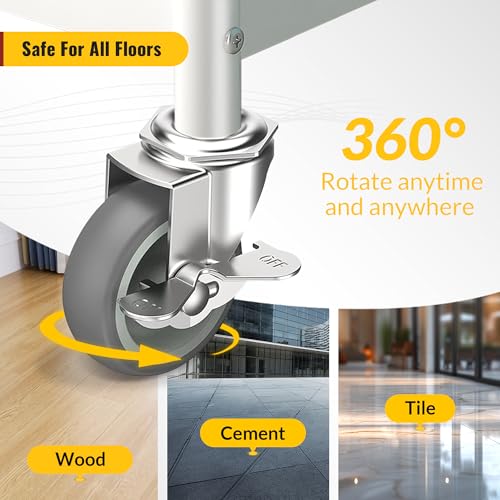 holkie caster wheels 3 inch locking casters set of 4 threaded stem 3834 -16 x 1-1234 diameter 3834 length 1-1234 swivel heavy duty castors gray