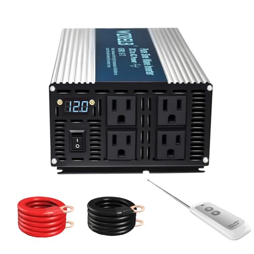 Image of WZRELB 2000W Pure Sine Wave Inverter 12V DC to 110V 120V AC Power Converter with LED Display, Remote Controller, Off-Grid Power Inverter 4000W Surge with 4 AC Outlets,for Home, RV, Truck, Camping