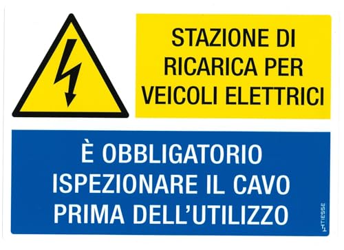 TIESSE - adesivo ISPEZIONARE CAVO DI RICARICA PER VEICOLI ELETTRICI - Vinile adesivo ad alte prestazioni - Dimensione: 210x148 mm (A5) - MADE IN ITALY