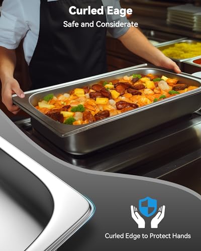 Image of 6 Pack Hotel Pans Full Size 6 inch Deep Stainless Steel Steam Table Pan | 22 Gauge Anti Jam Commercial Food Pans for Hotel, Party, Buffet, Catering Supplies