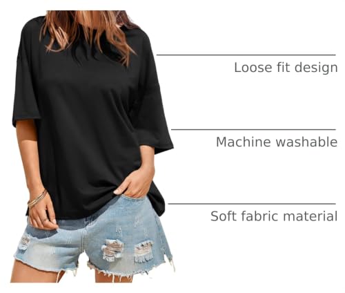 Image of Tankaneo Womens Oversized Tshirts Summer Casual Short Sleeve Crew Neck T Shirt Loose Fit Side Slit Tee Tops