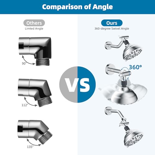 Hibbent All Metal Shower Head Elbow Adapter, 360 ° Adjustable Swivel Brass Showerhead Adapter for Fixed and Rain Showerhead, Stainless Steel Wall Mounted Shower Connector, Chrome - image 2