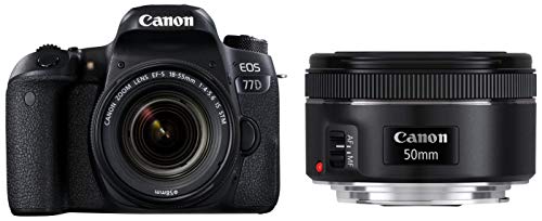 Image of Canon EOS 77D 24.2MP Digital SLR Camera + EF-S 18-55 mm 4-5.6 is STM Lens /Camera Case with Canon EF50MM F /1.8 STM Lens
