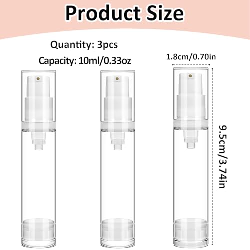 10ML Clear Airless Pump Bottles, Vacuum Lotion Travel Bottles, Refillable Cosmetic Containers, Cream Dispenser, Vacuum Cosmetic Travel Bottle, for DIY Foundation, Gel, Essence, Moisturiser (3Pcs)2