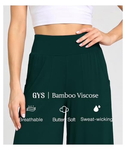 Image of GYS Bamboo Viscose Wide Leg Gaucho Cropped Pants, High Waist Capris Cloud-Soft Pajama Pants with Pockets, Flowy Yoga Pants