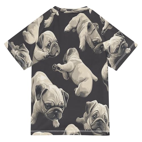 Boys Short Sleeve T-Shirts Bulldog Cute Animal Rashguard Kids Swim Shirts Sun UPF 50+2