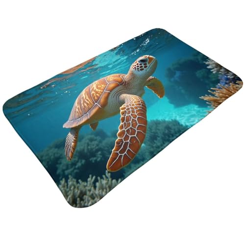 Tappeto da bagno con stampa realistica tartaruga marrone, 76 x 50 cm, assorbente, antiscivolo, lavabile in lavatrice, tappetino da doccia per bagno