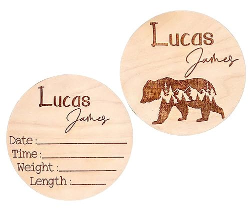 Personalized Newborn Name Announcement Sign for Hospital - Single/Double Sided - Wood Birth Announcement Sign - Name Baby Announcement Sign Customized Gender Neutral (Double Sided)