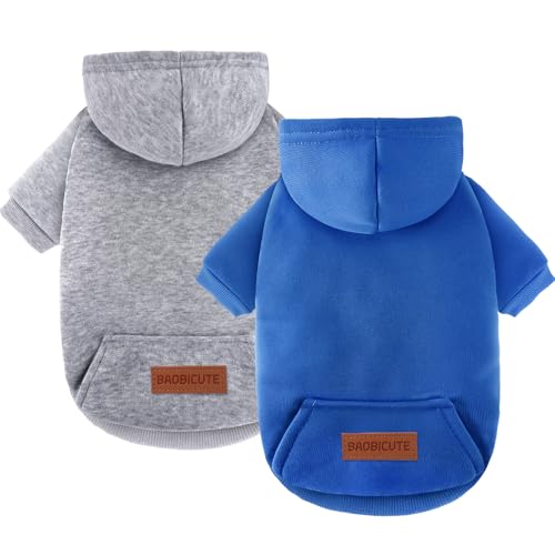 Image of 2 Pack Dog Hoodie Warm Hood Dog Sweater Cold Weather Small Dogs Sweatshirt Comfort Pet Clothes for Small Medium Dogs with Pockets Cats Chihuahua Clothes for Male Female Girl Boy Sporty Daily Wear