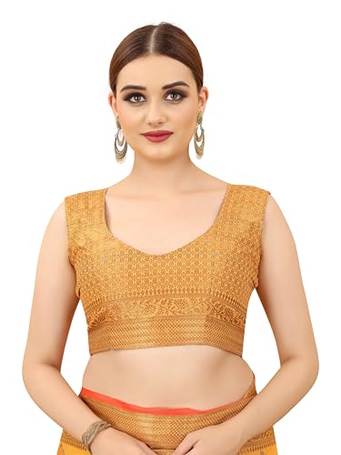 Image of SWORNOF Women's Banarasi Patola Silk Blend Saree with Blouse Piece (Orange)