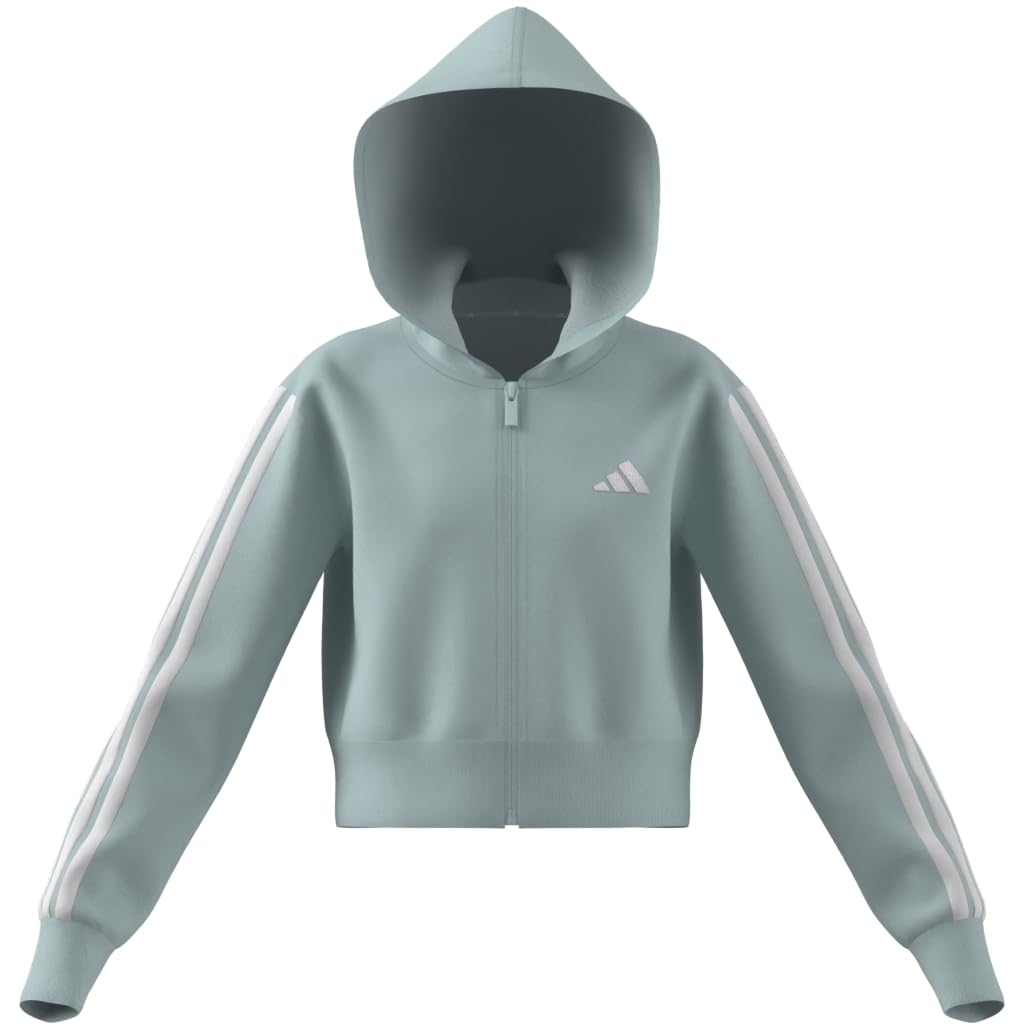 adidas Dziewczynki Essentials Full Zip Crop Hoodie Sweatshirt, Halo Mint/White, 9-10 Years