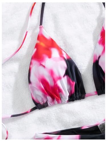 MakeMeChic Women's 2 Piece Bikini Sets Floral Halter Tie Back Ruched High Cut Beach Swimsuit3