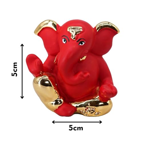 Image of Gold Plated Lambodara Ganesha | Ganpati Idol for Car Dashboard, Office Desk & Home Temple | Spiritual Decor & Gift | Blessings & Prosperity | Height 1.9 Inch