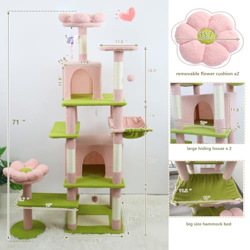 Árbol para gatos de 71 pulgadas con flores y hamaca miniatura 2