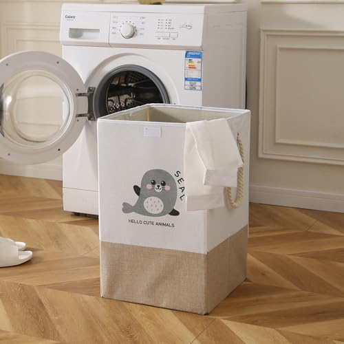 Image of HOKIPO Cardboard Foldable Laundry Basket for Clothes with Lid, Brown - Seal (AR-5317-BR), 53cm, 35cm