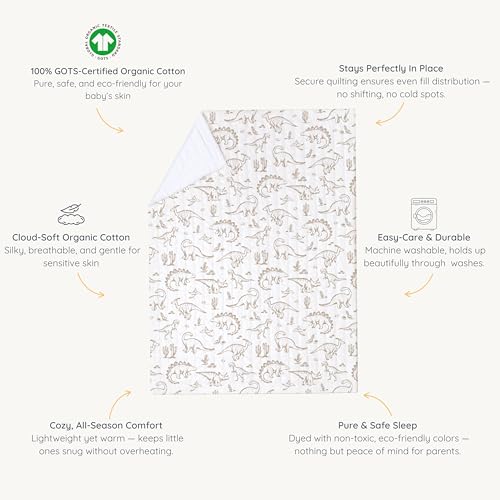 Image of MakeMake Organics Organic Toddler Comforter GOTS Certified Organic Kids Blanket Cotton Infill Tufted - Reversible Ultra Soft Breathable Boys Girls (44 inchx60 inch, Dino Dreams)