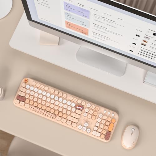 Image of MOFII Wireless Keyboard and Mouse Combo - Pale Coffee Full Sized Plug and Play Colorful Computer Keyboards - 104 Keys Round Keycap USB 2.4G Cute Keyboard for Windows /Laptop /Mac /Desktop /PC