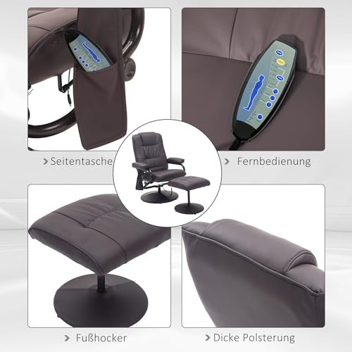 HOMCOM Relaxsessel mit Hocker, 360°drehbarer Fernsehsessel mit Massage, Liegefunktion, Massagesessel mit Seitentasche, TV-Sessel aus Kunstleder für Wohnzimmer Braun – Bild 7